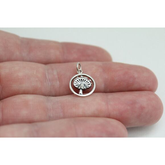 Sterling Silver Agaric Mushroom in a Circular Charm Pendant - Picture 2 of 5